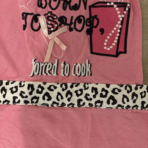 Pink Apron "Born to Shop Forced to Cook" Funny Novelty Kitchen Chef Gift VTG - Picture 8 of 9